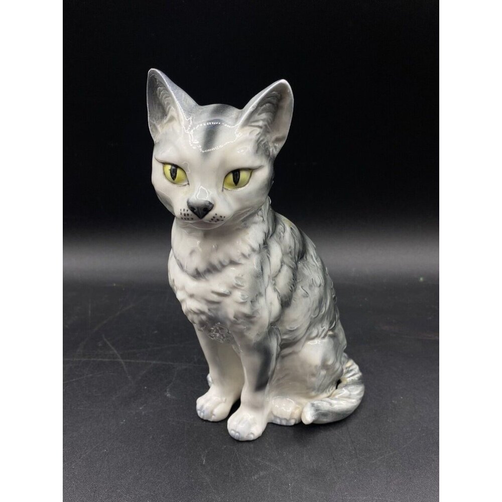 Lefton Gray & White 7” Kitty Cat Figurine E-4208